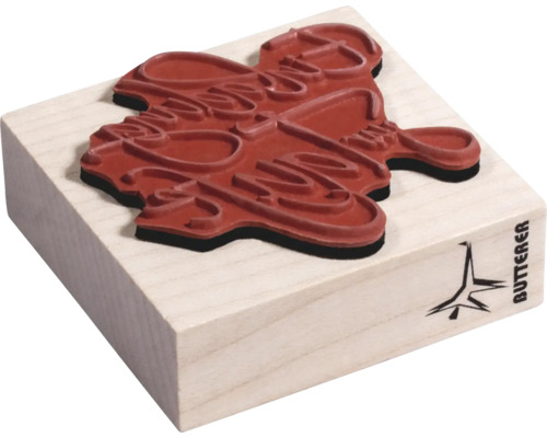 Stempel mit Holzgriff und Schriftzug