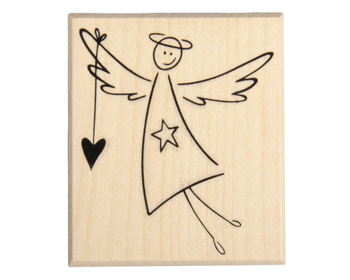 Stempel mit Engelmotiv auf Holzblock