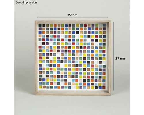 Quadratisches Mosaiktablett mit Holzrahmen, 27 cm