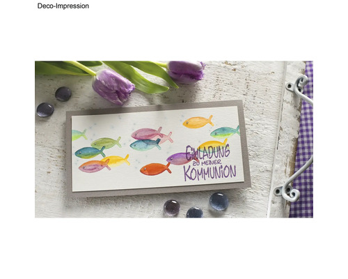 Einladungskarte zur Kommunion mit Fischmotiven