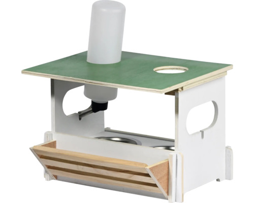 Ensemble distributeur de nourriture dobar Hopsi pour rongeurs y compris gamelles, râtelier à foin et gourde 31 x 25 x 21,5 cm Clapier à lapin avec râtelier et abreuvoir