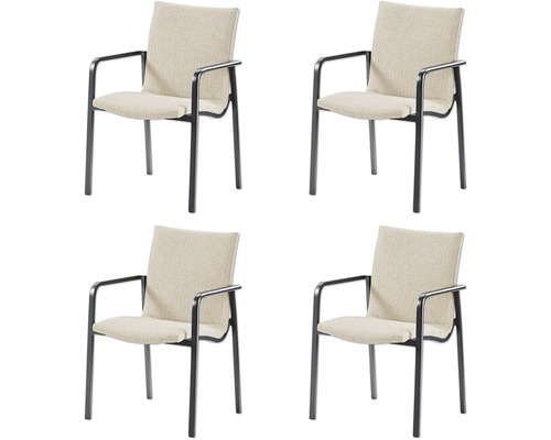 Quatre chaises de bureau avec accoudoirs et revêtement en tissu