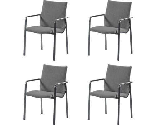 Quatre chaises avec accoudoirs et revêtement en tissu