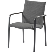 Chaise de jardin avec accoudoirs et revêtement en tissu gris