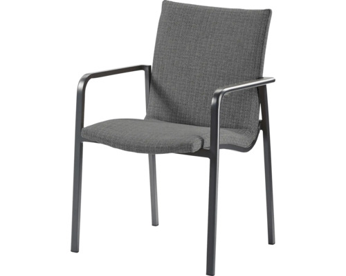 Chaise de jardin avec accoudoirs et revêtement en tissu gris