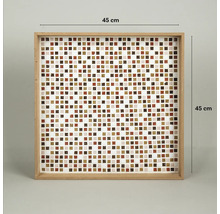 Quadratischer Spiegel mit Mosaikmuster und Holzrahmen, Größe 45 mal 45 Zentimeter