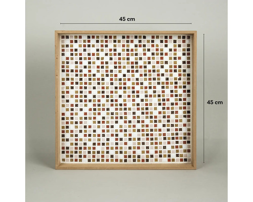 Miroir carré avec motif mosaïque et cadre en bois, dimension 45 sur 45 centimètres