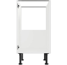 Meuble bas de cuisine avec porte ouverte et pieds réglables