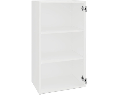 Armoire haute de cuisine ouverte blanche avec étagères