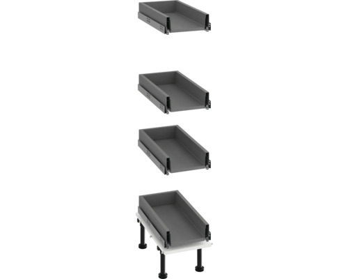 Plusieurs vues d'un élément de tiroir pour la construction de cuisines