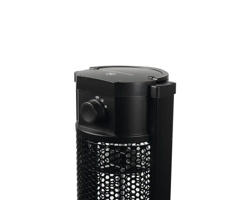 Detailansicht eines Heizstrahlers mit Bedienfeld und Gitter