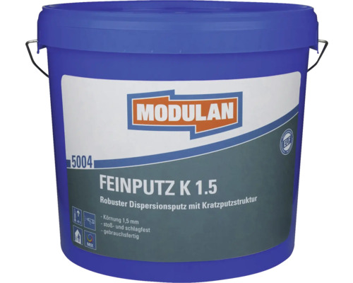 Crépi fin MODULAN 5004 K 1.5 à faire mélanger dans le coloris souhaité Seau d''enduit de dispersion à structure rayée, grain de 1,5 mm
