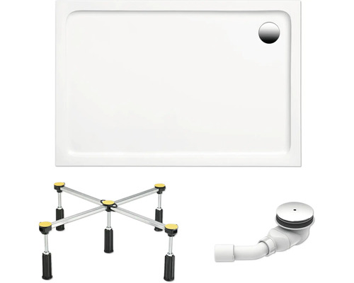 Kit de receveur de douche SCHULTE Adria 70 x 170 x 4 cm blanc alpin brillant avec pieds et bonde de vidange D21971770 Ensemble de receveur de douche avec garniture d''écoulement et pieds