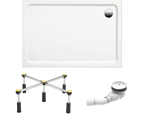 Kit de receveur de douche SCHULTE Adria 75 x 170 x 4 cm blanc alpin brillant avec pieds et bonde de vidange D21971775 Receveur de douche avec garniture d''écoulement et pieds