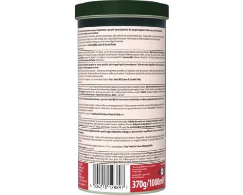 Tetra Pond Koi Colour and Growth Sticks in einer Dose mit 370 Gramm Inhalt für eine ausgewogene Ernährung und gesundes Wachstum von Koi.