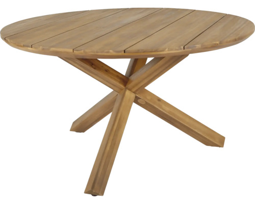 Runder Gartentisch aus Holz mit Kreuzfuß
