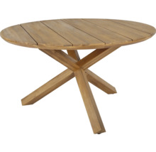 Runder Gartentisch aus Holz mit X-förmigem Untergestell