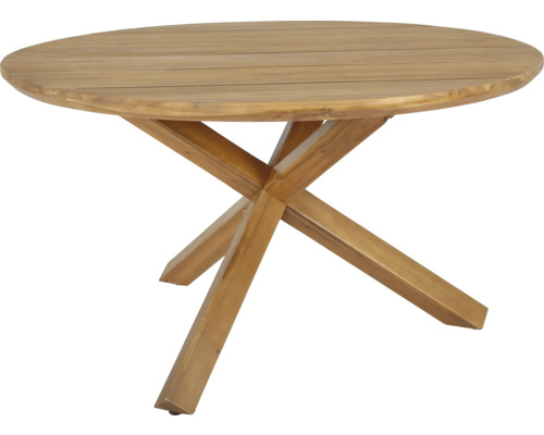 Runder Gartentisch aus Holz mit Kreuzfuß
