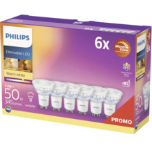Packung mit sechs dimmbaren Philips LED Lampen mit GU10 Sockel