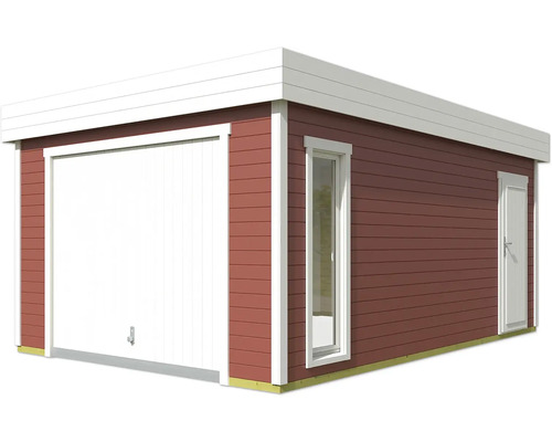 Garage aus Holz mit Garagentor, Fenster und Seitentür