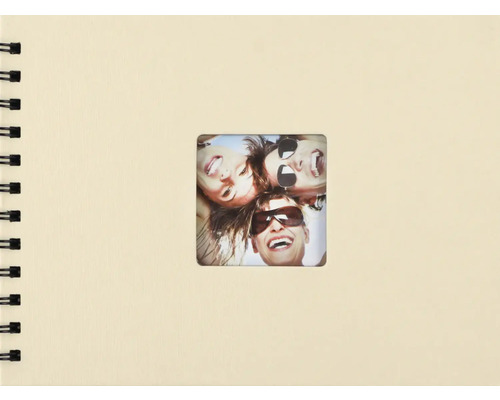 Fotoalbum mit Spiralbindung und Ausschnitt für ein Foto auf dem Einband