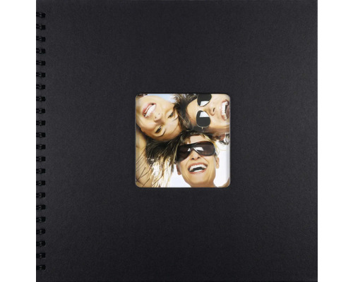 Schwarzes Spiralalbum mit quadratischem Bildausschnitt auf dem Cover