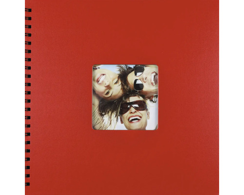 Album photo rouge avec reliure spirale et fenêtre photo carrée