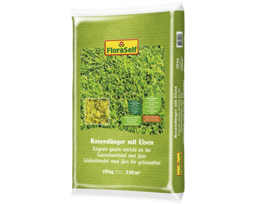 Engrais pour gazon enrichi en fer FloraSelf 10 kg / 330 m² engrais minéral Engrais pour gazon enrichi en fer en paquet de 10 kilogrammes pour jusqu''à 330 mètres carrés