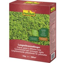 Engrais gazon longue durée FloraSelf pour un entretien durable du gazon, 4 kilogrammes pour 100 mètres carrés