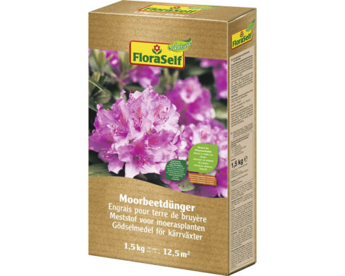 FloraSelf Moorbeetdünger, 1,5 kg Packung mit Blumenabbildung