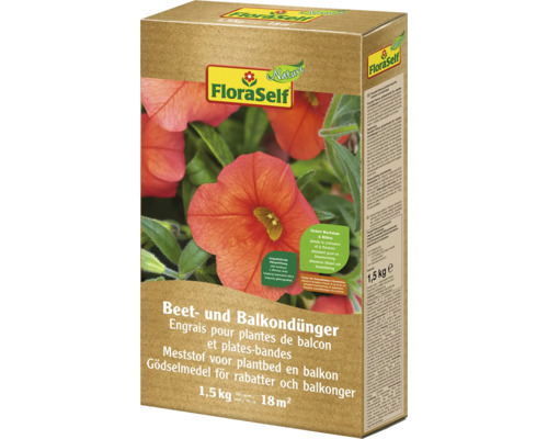 Engrais pour potagers et plantes de balcon FloraSelf Nature 1,5 kg FloraSelf Engrais pour plantes de balcon et plates-bandes, paquet de 1,5 kilogramme