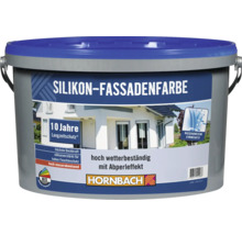 Eimer Silikon-Fassadenfarbe mit dem Hinweis wasserabweisend und atmungsaktiv