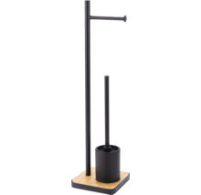 Porte-papier toilette avec brosse sur base en bambou