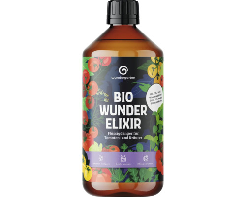 Engrais liquide biologique pour tomates et herbes aromatiques en bouteille.