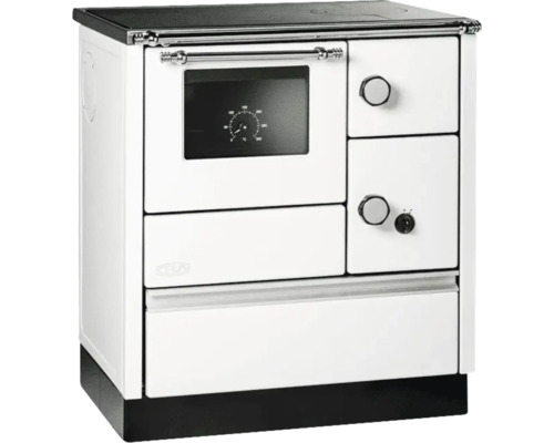 Weißer Küchenofen mit schwarzer Kochfläche und Backofen