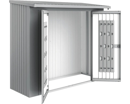 Pack de porte pour WoodStock 230, 138 x 172,5 cm, argent Abri de jardin en métal avec portes ouvertes