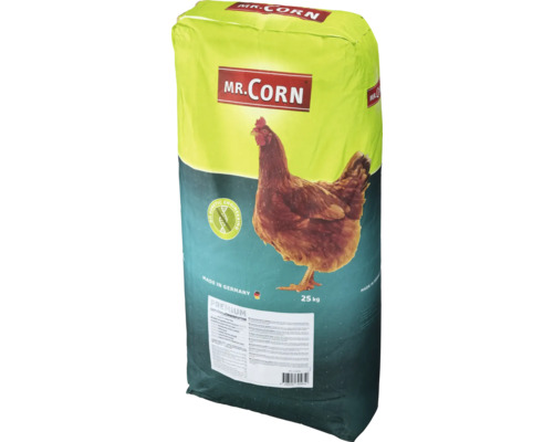 Nourriture pour oiseaux Mr. Corn graines pour volailles Plus 25 kg, nourriture pour volailles avec coques Aliment complet en grains pour volailles Mr. Corn en sac de 25 kg