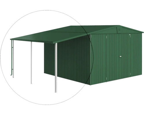 Seitendach Biohort Gerätehaus Europa 150 x 300 cm, grün Gartenhaus mit Vordach aus Metall
