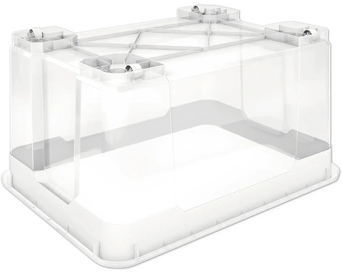 Bac à plantes en plastique avec parois transparentes et coins blancs