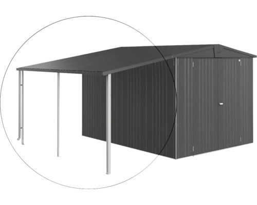 Toit latéral pour abri de jardin Europa 150 x 300 cm, gris foncé-métallique Abri de jardin métallique avec auvent