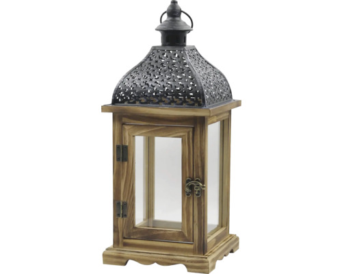 Lanterne décorative en bois avec insert métallique pour l''intérieur