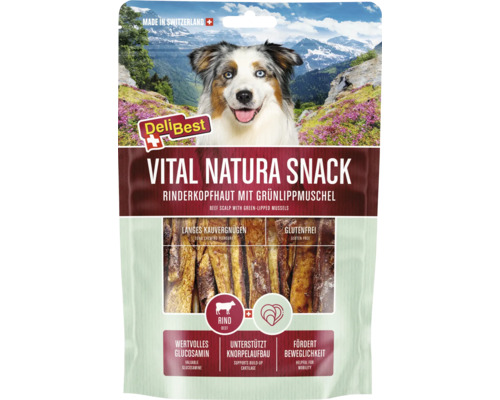 Snack Vital Natura Delibest avec moule verte 200 g DeliBest Vital Natura Snack cuir chevelu de boeuf avec moules à lèvres vertes pour chiens