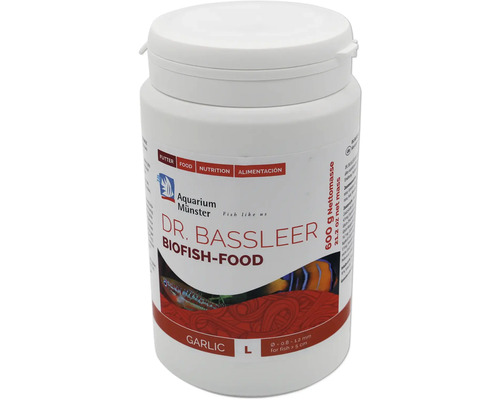 Nourriture pour poissons d'aquarium Aquarium Münster Dr. Bassleer Biofish Food garlic L 600 g Dr. Bassleer Biofish-Food Ail en boîte blanche