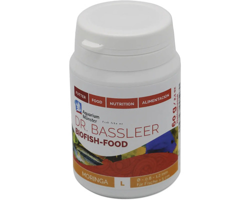 Nourriture pour poissons d'aquarium Aquarium Münster Dr. Bassleer Biofish Food Moringa L 60 g Dr. Bassleer Biofish-Food en boîte blanche