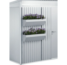 Abri de jardin avec deux jardinières plantées