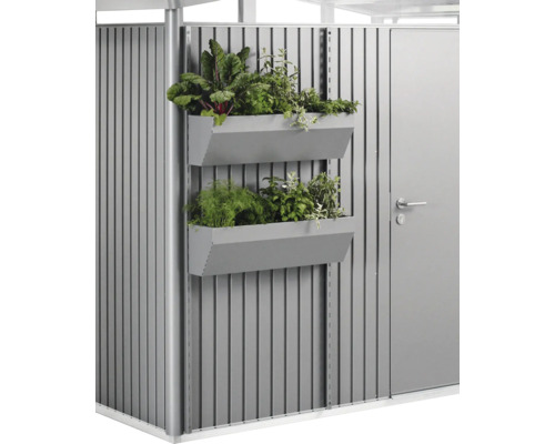 Kit de jardinière biohort Flora Board 82x25x188 cm gris quartz-métallique Abri de jardin en métal avec deux bacs à herbes plantés