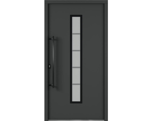 ARON HaustürARON 3171 Aluminium-Kunststoff-Verbund RAL 7016 anthrazitgrau 1000x2100 mm einseitig flügelüberdeckend DIN Links inkl.Stoßgriffset,Innendrücker in Schwarz,Profilzylinder mit 3 Schlüsseln Graue Haustür mit rechteckigem Glaseinsatz und Stangengriff