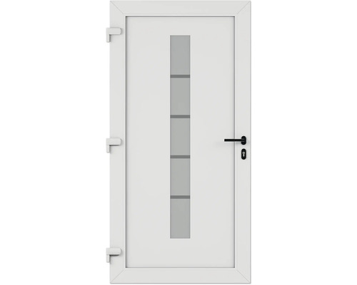 Porte blanche avec insert en verre et poignée noire