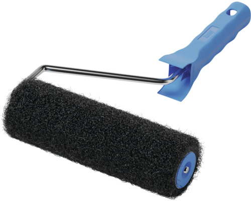 Rouleau de peinture avec texture noire et manche bleu