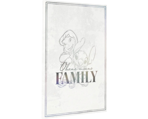 Leinwandbild Disney Lilo & Stitch - Family Goals 30x40 cm Illustration mit der Aufschrift 'Ohana means Family'